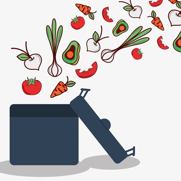 Vector vegetables and fruits inside of pot cook icon