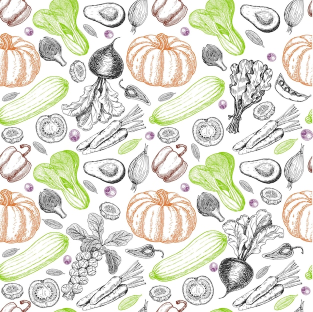 Vegetables and fruits Seamless handdrawn drawing doodle postcards posters banners textile prints