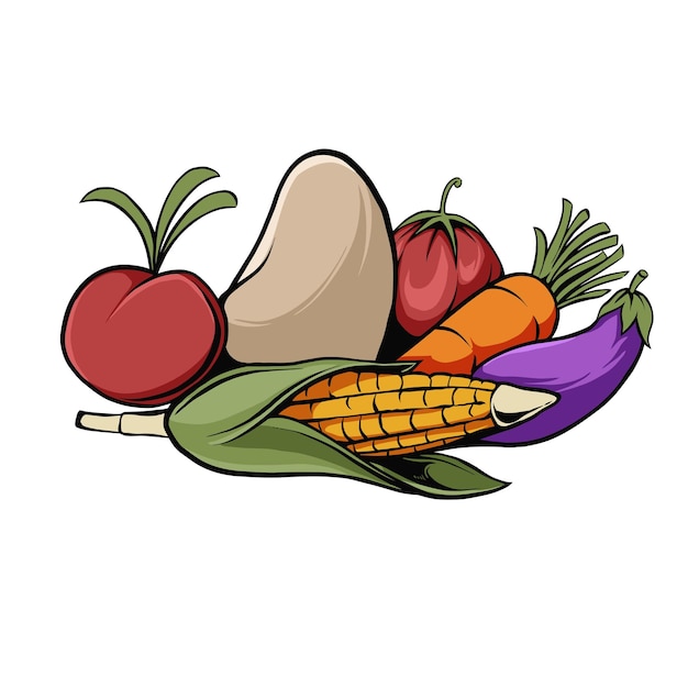 Vettore illustrazione vettoriale di verdure e frutta