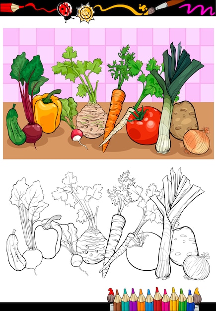 vegetables group illustration for coloring