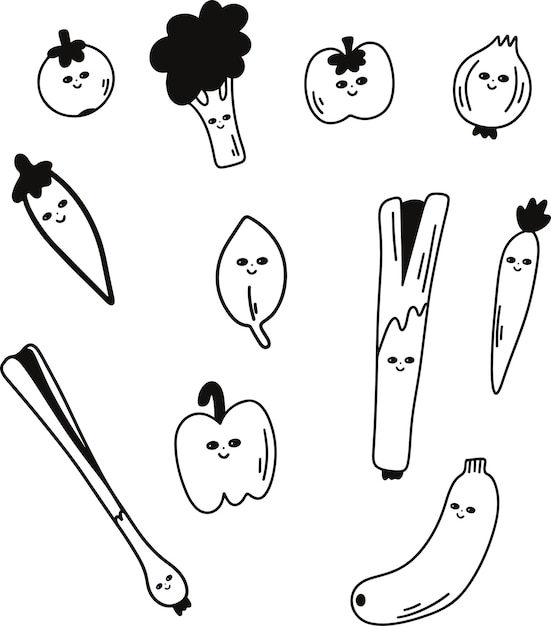 Коллекция иллюстраций с ручными рисунками овощей