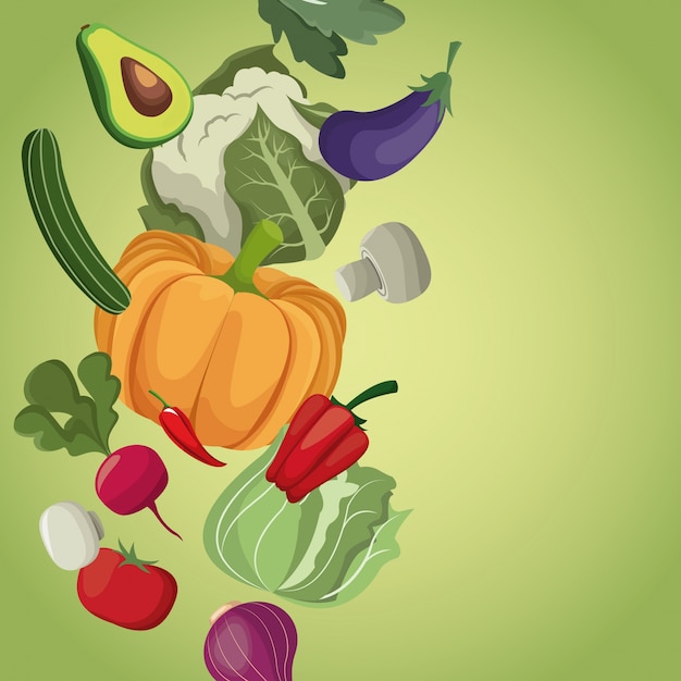 Вектор Овощи здоровые свежие ингредиенты питание