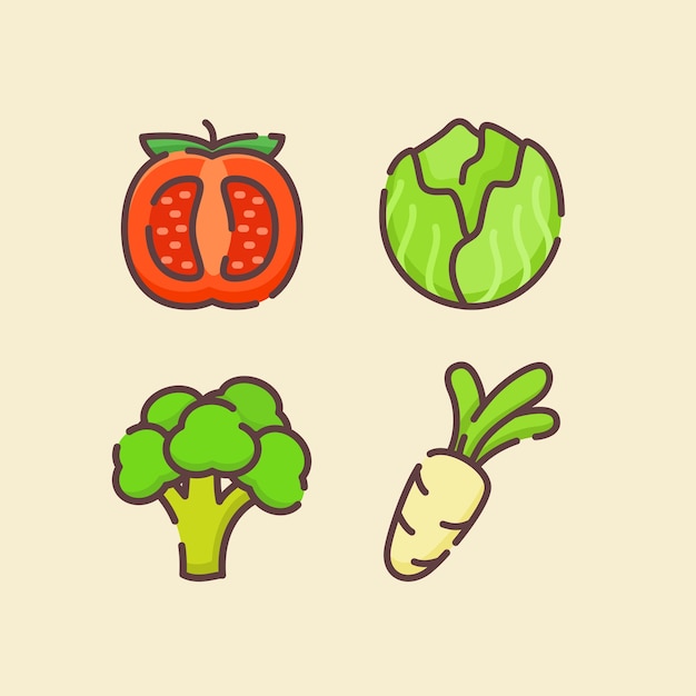 Vegetables icon set collection with tomato cabbage brocolli radish with flat outline style