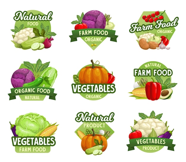 Vegetables icons farm market food veggies