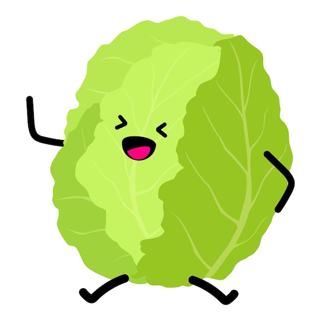 Vegetables for kids Cute vegetable character healthy cartoon kawaii Cabbage Vector
