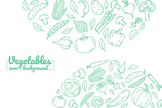 Vegetables line icons background in circle composition Illustration for card posters round
