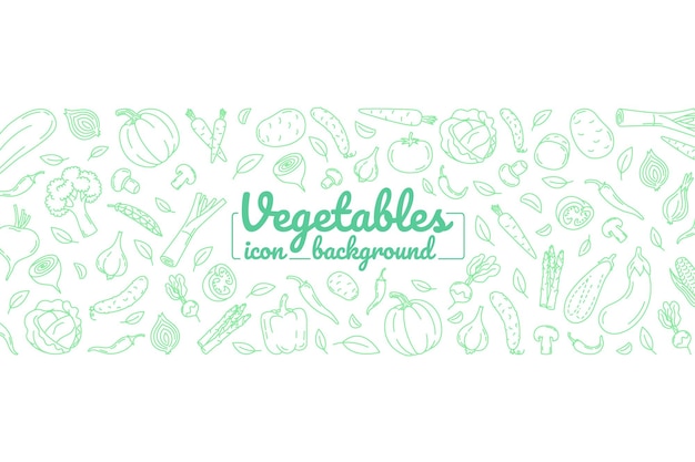 Vector vegetables line icons illustration for backgrounds card posters banners horizontal background