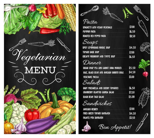 Vector vegetables menu salads sketch vegetarian food