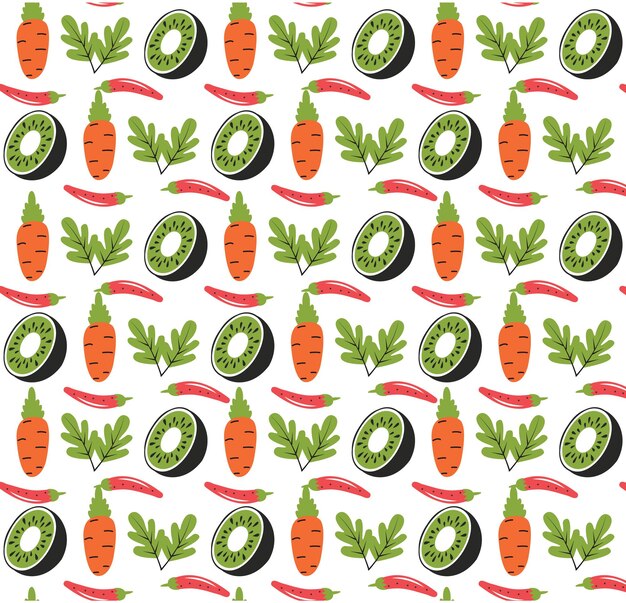 vegetables pattern background. Food pattern background. Hand drawn abstract vegetable pattern.