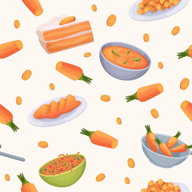 Vegetables pattern Delicious preparing foods from carrot natural vegetables exact vector seamless background