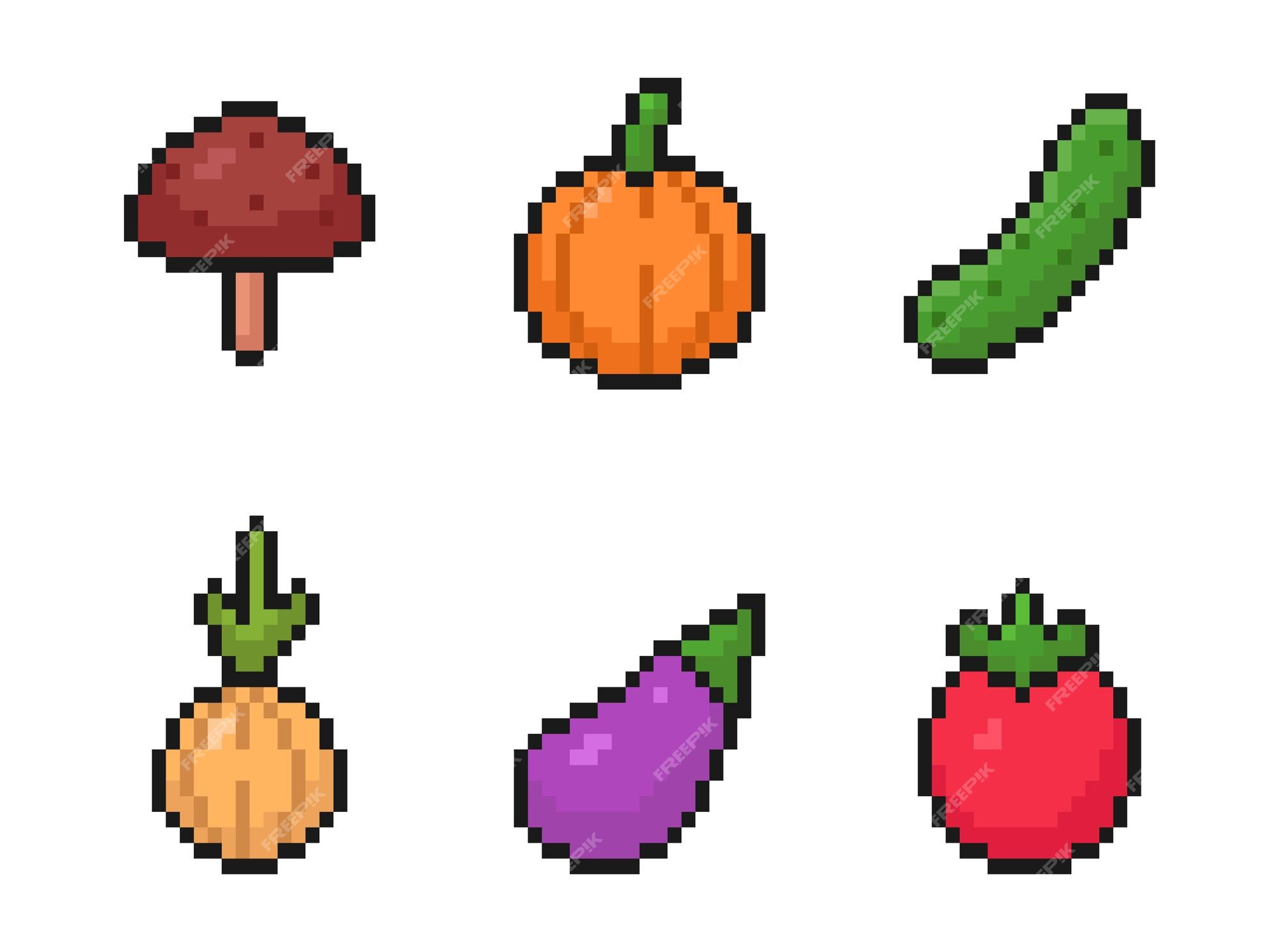 Premium Vector  Vegetables and fruits pixel art set different