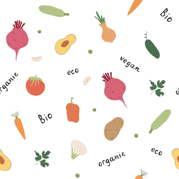 Vector vegetables seamless pattern vegetarian bio food vector illustration