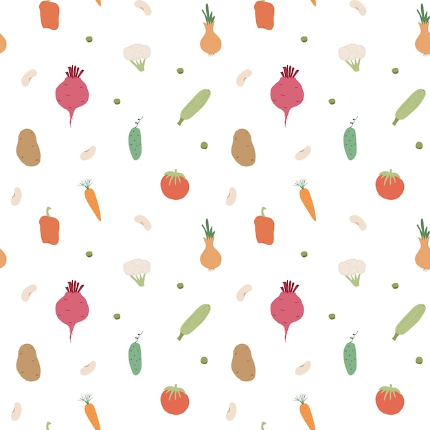 Vector vegetables seamless pattern vegetarian bio food vector illustration