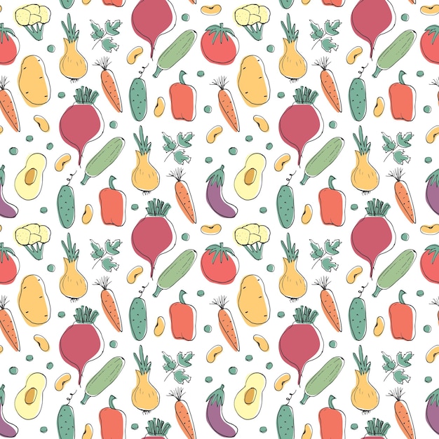 Vegetables seamless pattern vegetarian bio food vector illustration