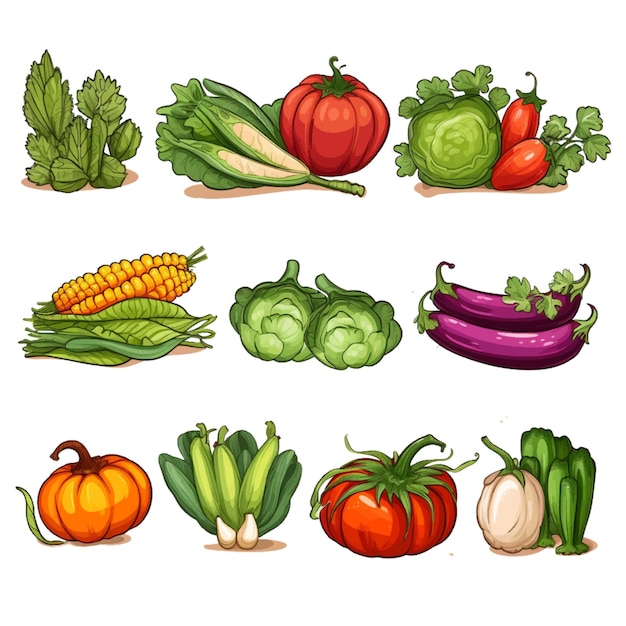 Vector vegetables set cartoon stijl vector illustratie