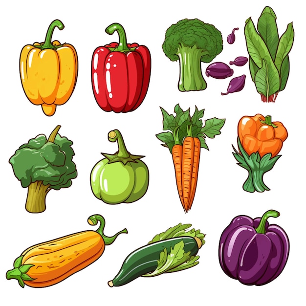 Vegetables set cartoon style vector illustration