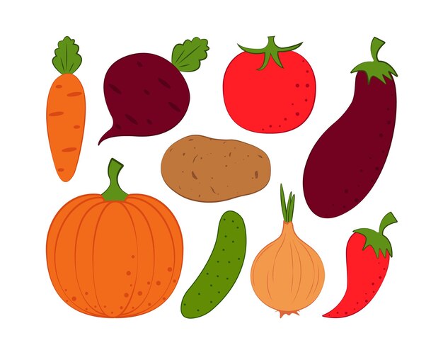 Vector vegetables set cartoonstyle vegetables such as pumpkin carrots peppers and beets as well as