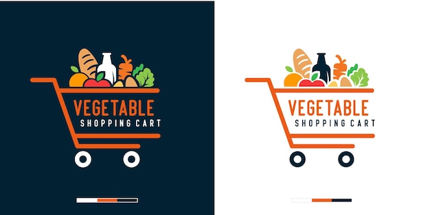 Vettore modello di progettazione del logo del carrello della spesa di verdure