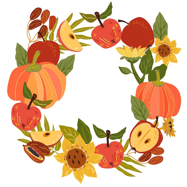 Vegetables vector frame or wreath with apples for roshhashanah or new harvest