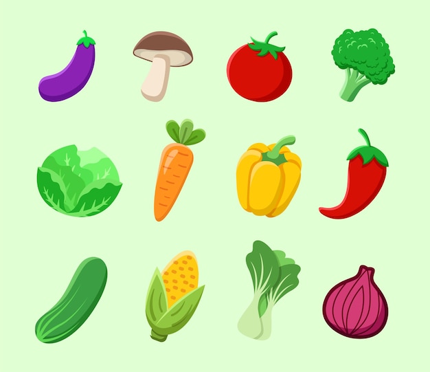 Vegetables vector illustration set