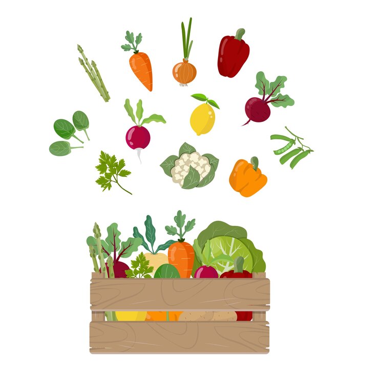 Vegetables in wooden box concept healthy nutrition
