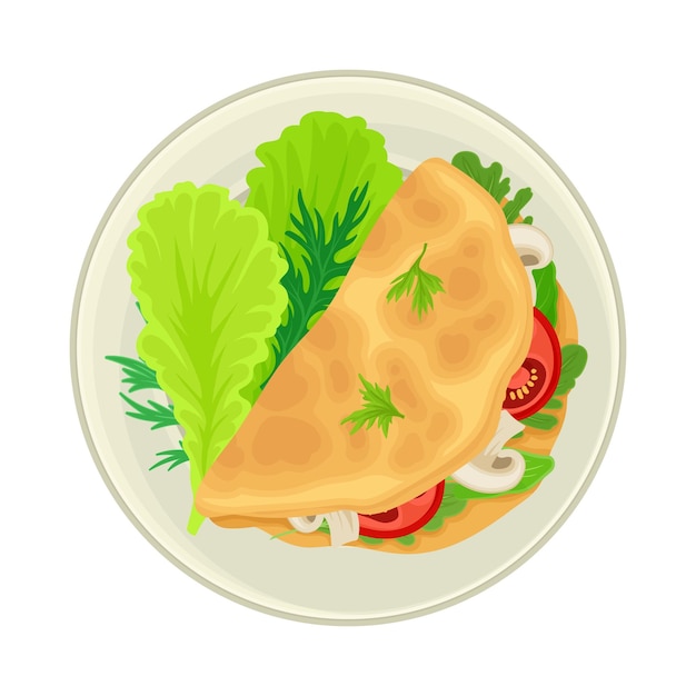 Vegetables Wrapped in Crumpet Served on Plate with Greenery Vector Illustration