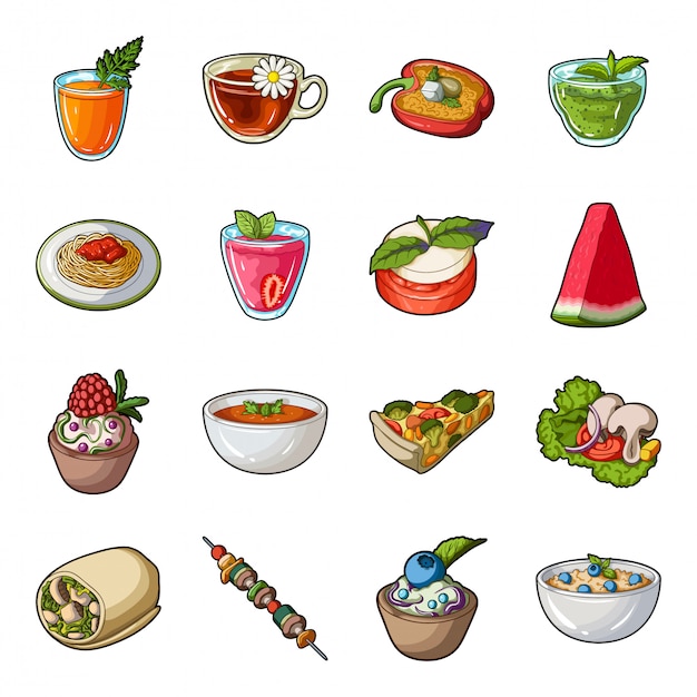 Vegetarian dish  cartoon set icon. isolated cartoon set icon healthy food. illustration vegetarian dish  .