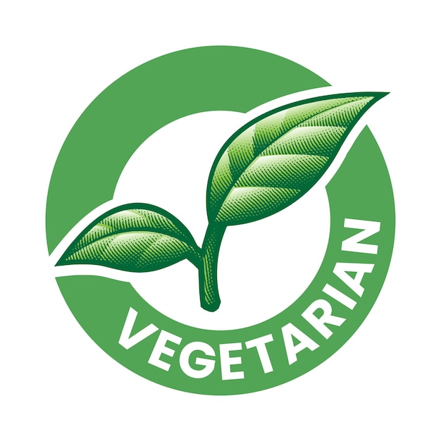 Vegetarian Engraved Round Icon with 2 Green Leaves Icon 4