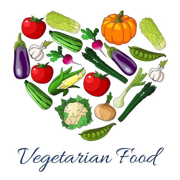 Вектор Плакат с вегетарианской едой и овощами