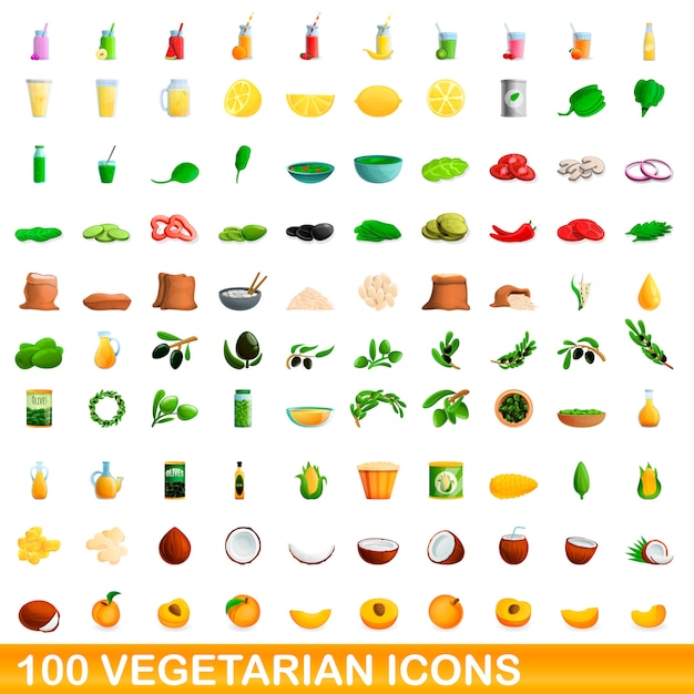 Set di icone vegetariane, stile cartoon