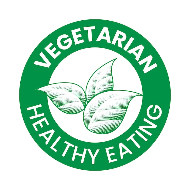 Vegetarian Plant Based Engraved Round Icon with Green Shaded Leaves