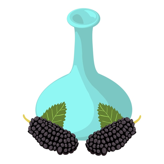 Vector vegetarian product icon isometric vector empty decanter and black mulberry icon natural ingredient berry tincture