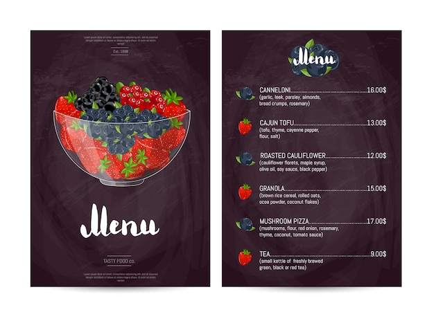 Vegetarian restaurant food menu design