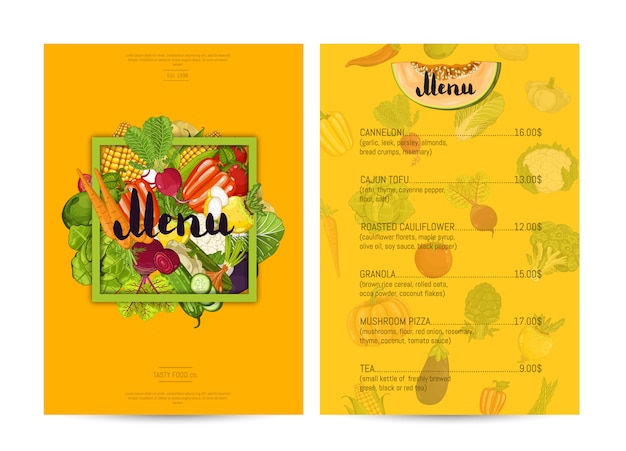 Vegetarian restaurant food menu 