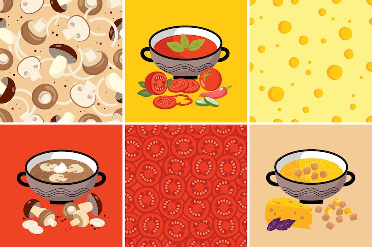 Vector vegetarian soups, object, pattern.