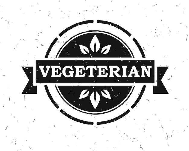 Vector vegetarian sticker, label, badge and logo.black-white ecology icon