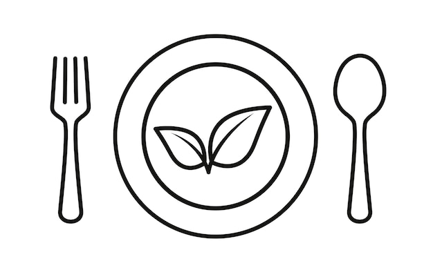 Vegetarian vegetarian sign with leaf fork knife and plate