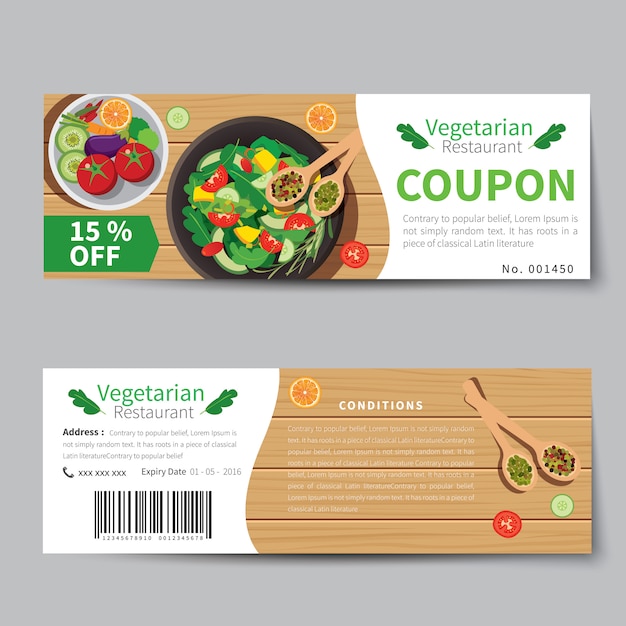 Vegetarisch eten coupon korting sjabloon plat ontwerp