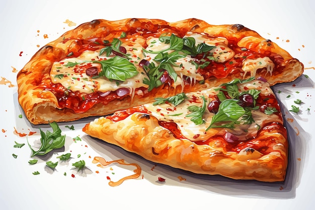 Vector vegetarische pizza margarita met tomatenkaas en basilicum verse heerlijke italiaanse pizza met paddenstoelen