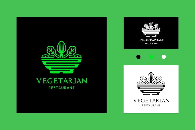 Vegetarische salade in kom logo pictogram met lepel en vork gezonde voeding moderne vectorillustratie