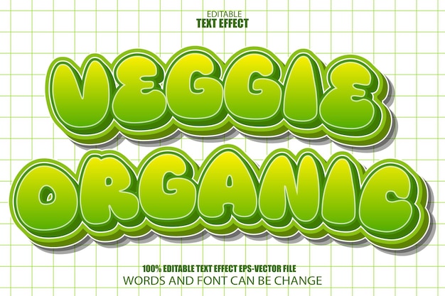 Vector veggie organic editable text effect cartoon style