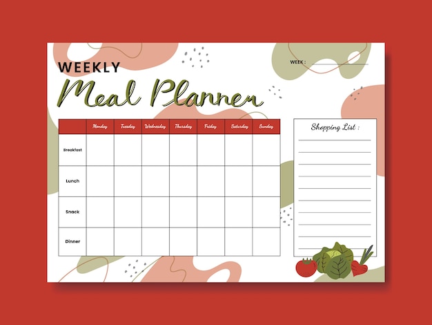 veggies themed weekly meal planner
