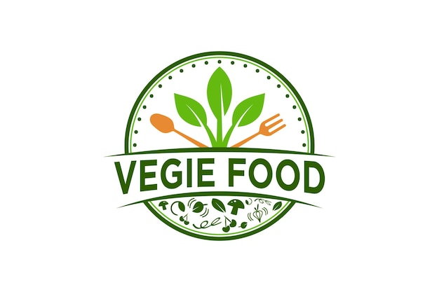 Vegie vegan healthy food menu logo design nature leaves with traditional spices element restaurant