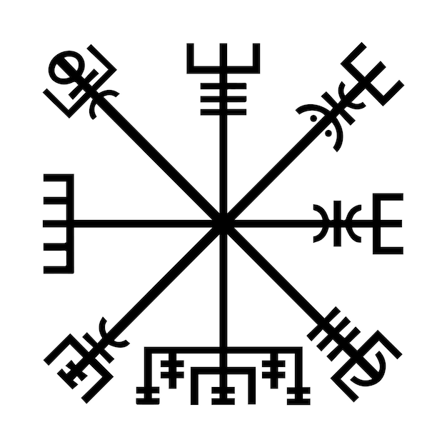 Vegvisir Волшебный компас викингов Рунический талисман Векторная иллюстрация