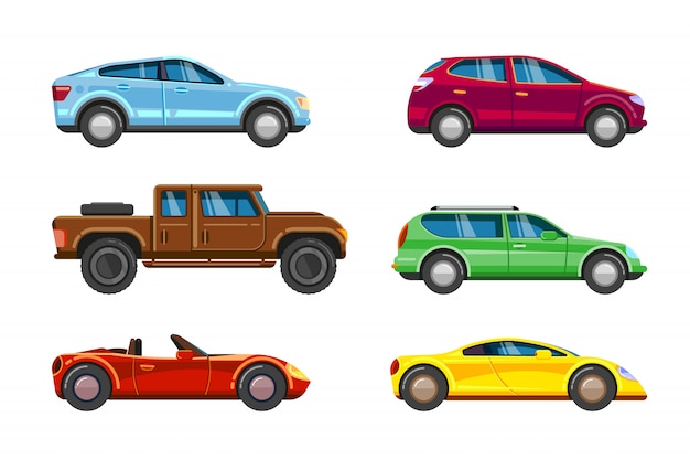 Vector vehicle collection. urban transportation in city auto