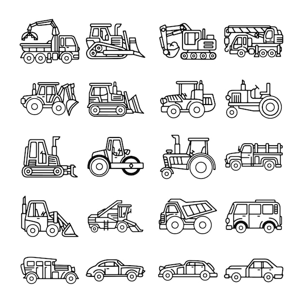 vehicle doodle transportation hand drawn vector set