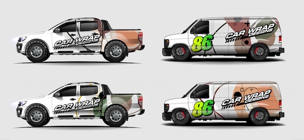 Vehicle graphic kit. abstract lines with curve shaped background for race car, van and pickup truck vinyl sticker wrap
