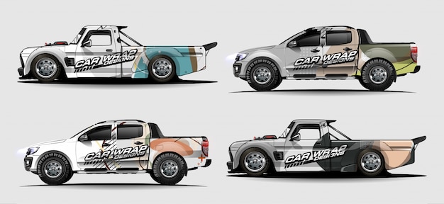 Vehicle graphic kit. abstract lines with curve shaped background for race car, van and pickup truck vinyl sticker wrap