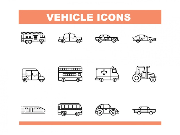 Vector vehicle icon set in line style vector