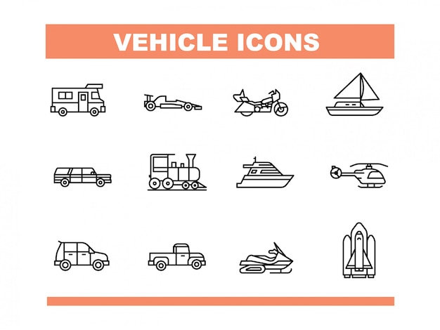 Vehicle icon set in line style vector